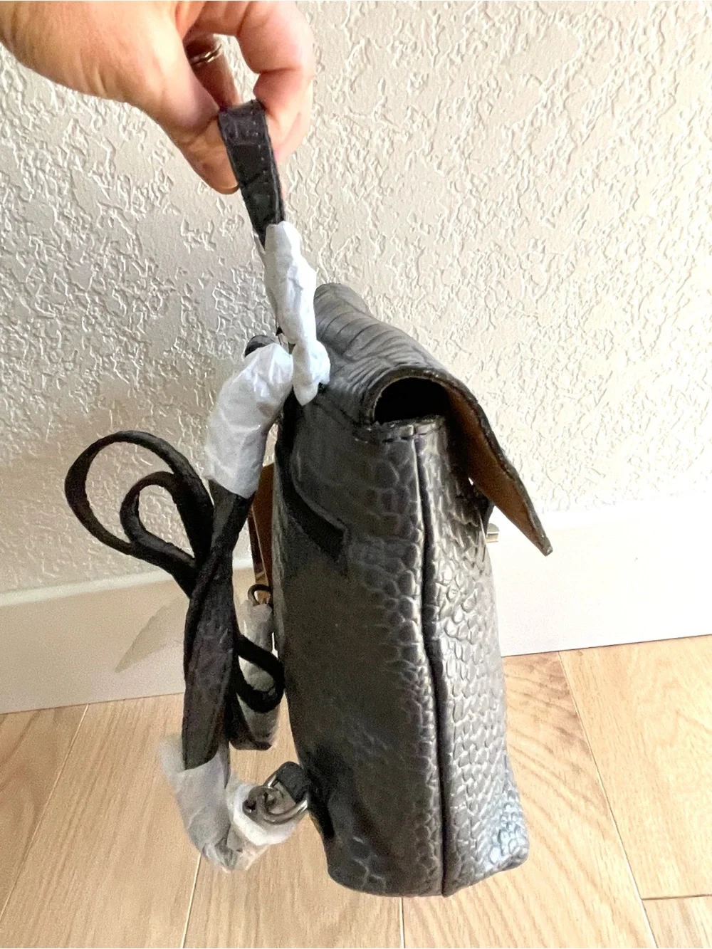 NWT Patricia Nash Davoli Gray Croco Leather Backpack Crossbody Bag Luxury